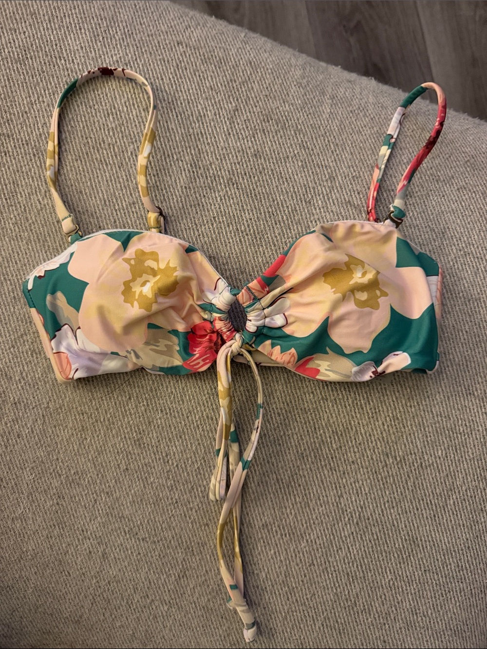 Rusty Teal, Pink & Yellow Floral Bikini Top